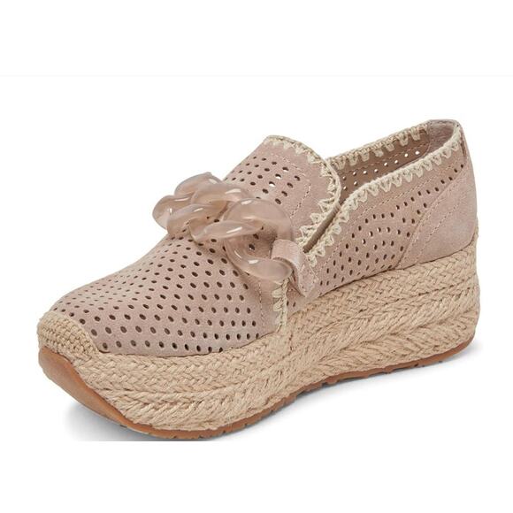 Dolce Vita Shoes - Dolce Vita Jhenee Espadrille Perforated Taupe Suede Sz 8 NIB Chunky Chain Detail